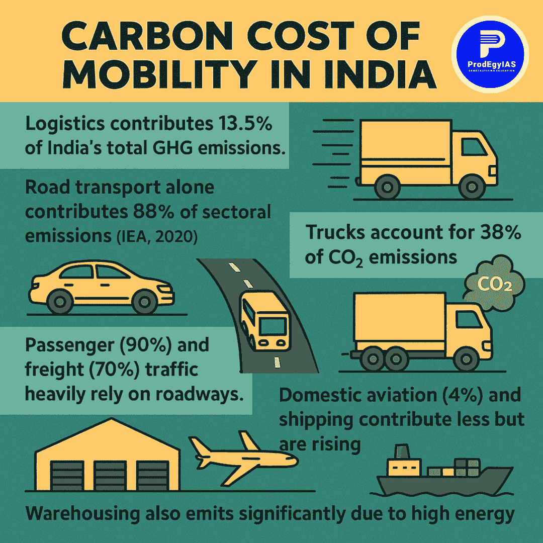 Visual representation of India’s decarbonisation strategies in logistics including rail electrification, electric trucks, LNG vessels, and solar-powered warehouses