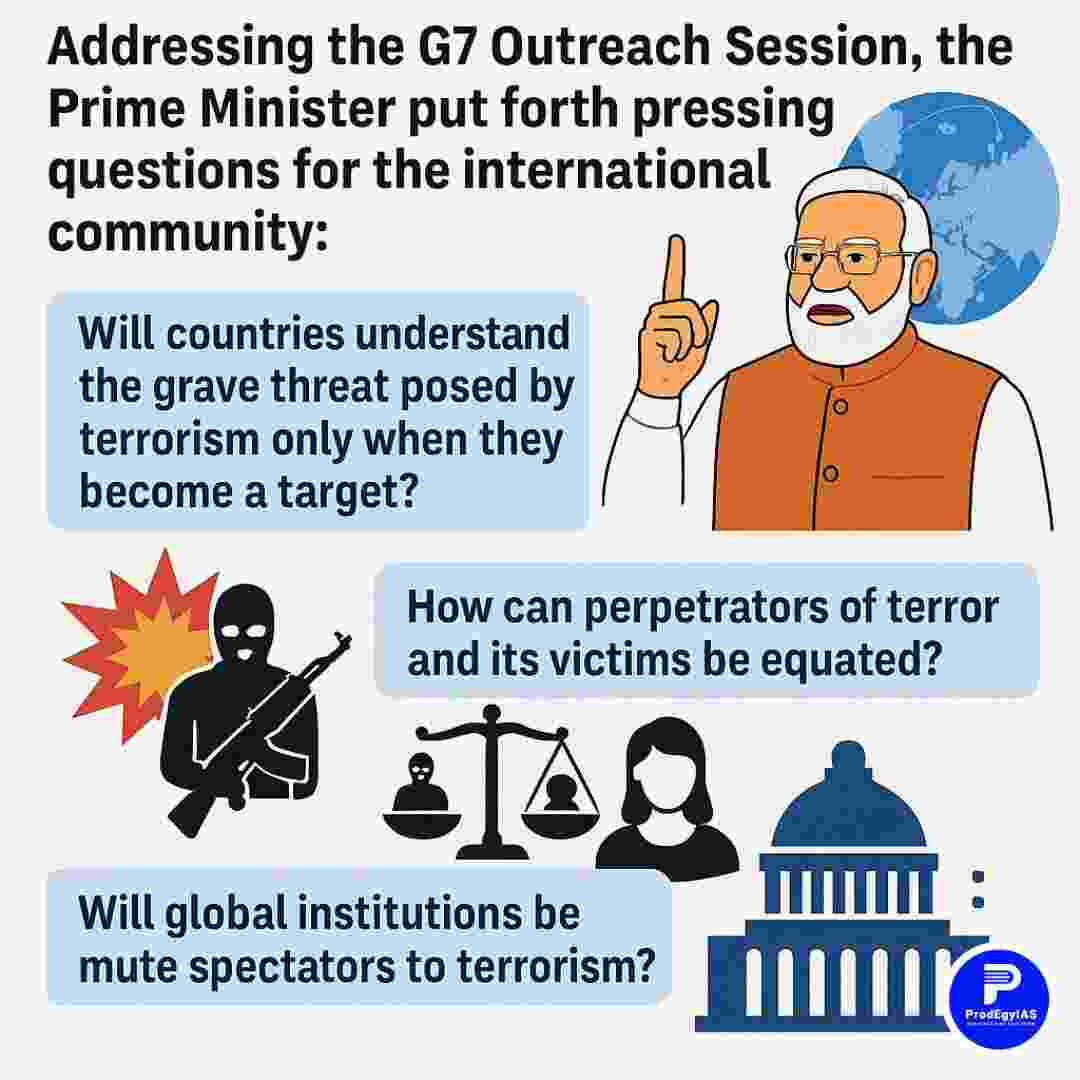 Prime Minister addressing the G7 Outreach Session raising concerns about global terrorism